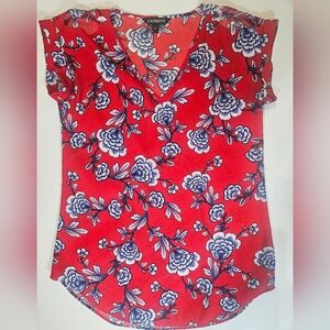 Express Blouse Womens‎ XS V-Neck Cold Shoulder Red Floral Office Fall Top Career